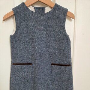 Papo d'anjo blue herringbone wool pinafore dress size 3 girls